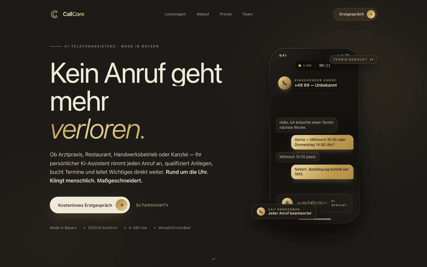 Callcore — Hero-Vorschau